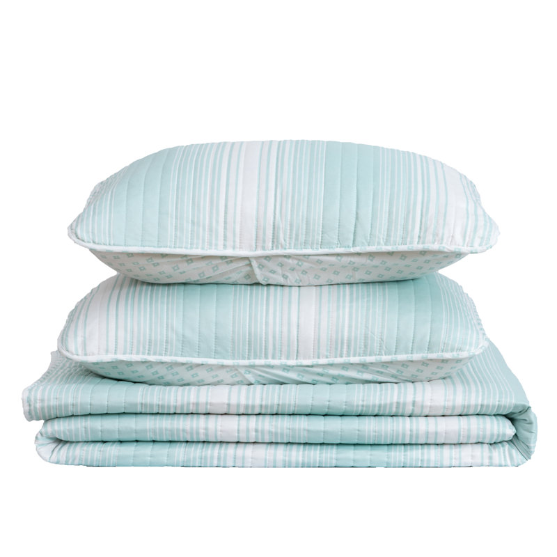 Seafoam Blue Twin Microfiber Reversible Quilt Set