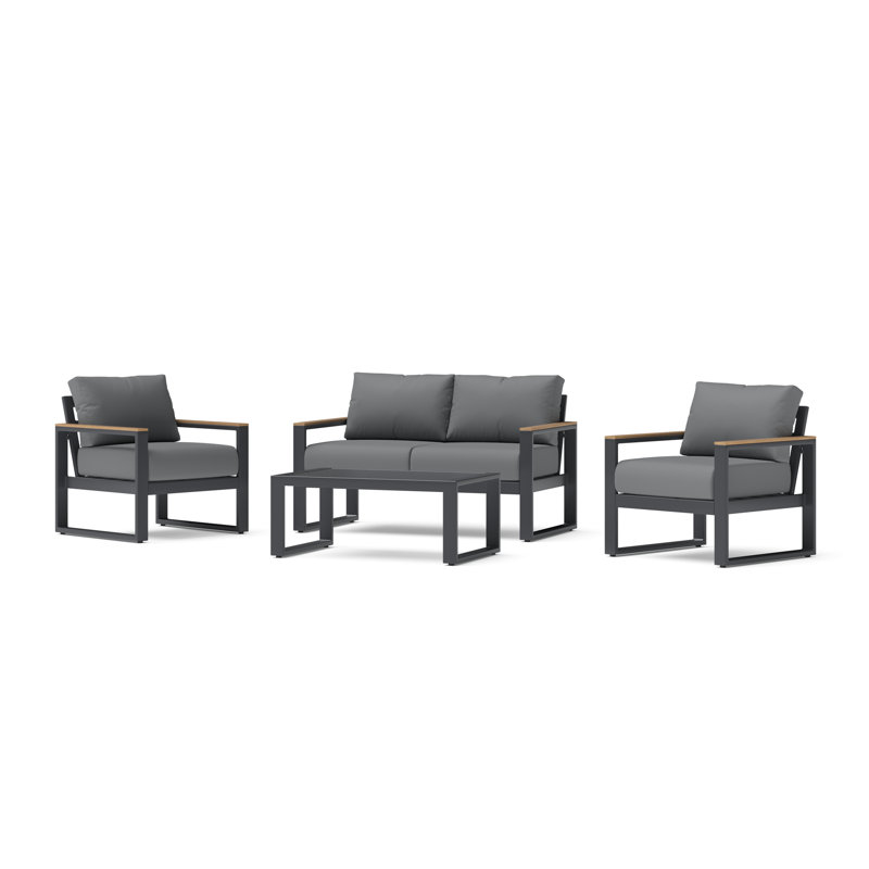 Sierra 4 Piece Sunbrella Outdoor Patio Seating Set - Canvas Charcoal, Gray
