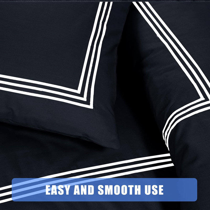 Cotton Blend Duvet Cover Set with Pillowcases, Black/White, Double Duvet Cover + 2 Pillowcases