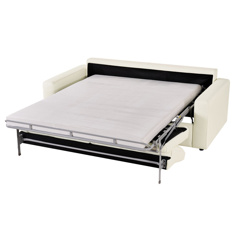 Canapé-lit en cuir avec matelas en mousse de 81 po Nestella, canapé-lit en cuir avec matelas en mousse pour le salon, Beige