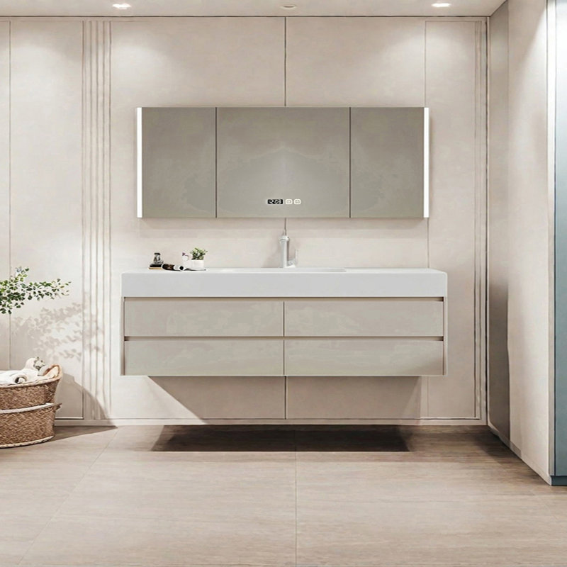 Armoire de salle de bain crème, H 19,68 po x l 70,86 po x P 21,65 po, Beige