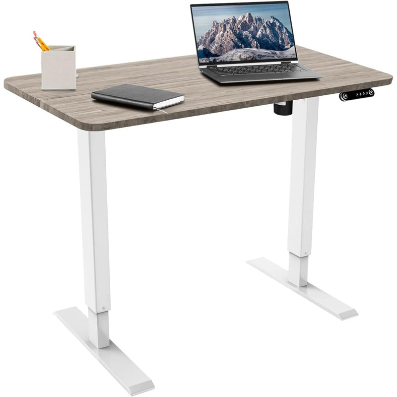 Adjustable Metal Base Standing Desk, Grey/White