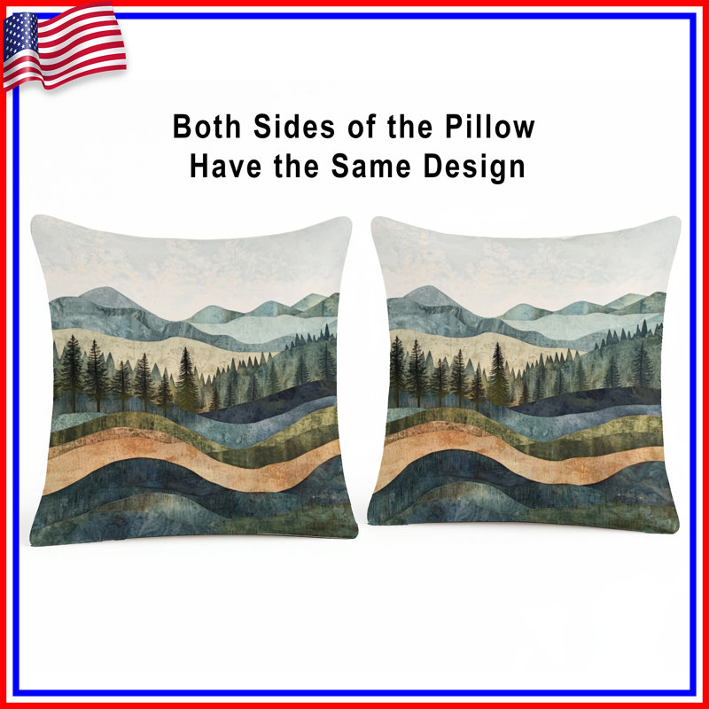 Layered Mountain Landscape Double Sided Throw Pillows, 20 po x 20 po