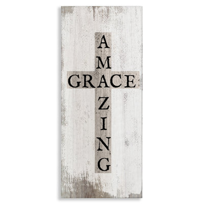 Amazing Grace Rustic Cross with Distressed White Paint by Daphne Polselli - Graphic Art Print