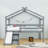 Twin Wooden House-Shaped Loft Bed With Ladder And Slide-2093807674
