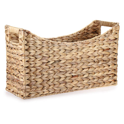 Porte-revues tissé panier de rangement en jacinthe d'eau pour livres, fichiers, salle de bain avec poignée 17 po x 6,5 po x 9,8 po
