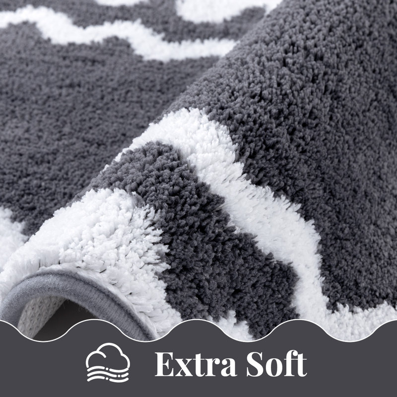 Absorbent Non-Slip Washable Bath Mat Bathroom Rug(Set of 4), Gray Geometric