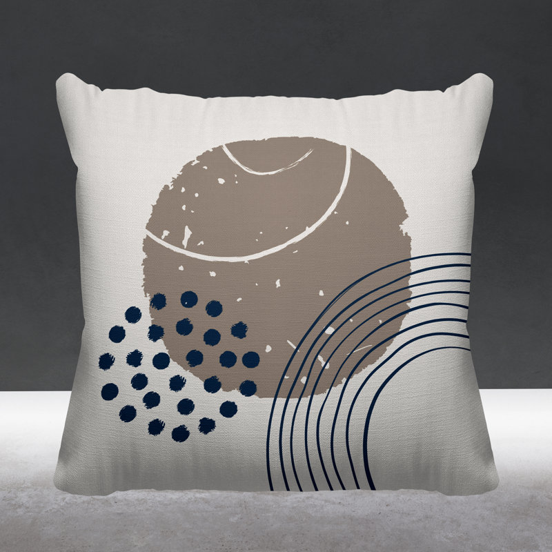 Coussin décoratif intérieur / extérieur Aida Minimalist, Beige/bleu marine, L 15 po x H 15 po