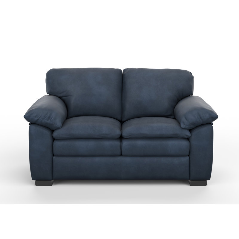 Capri 68" Wide 100% Full Top Grain Leather Loveseat, Plush Navy Genuine Leather
