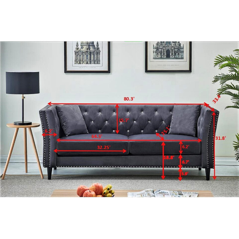 Cicero 80.3'' Velvet Sofa, Grey Velvet
