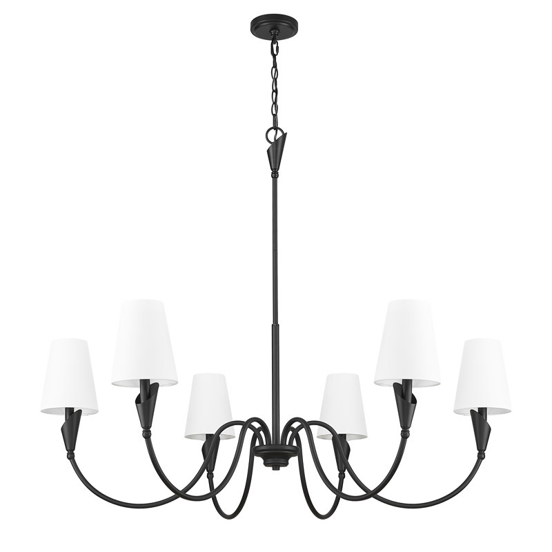 Lustre moderne Elvin, Six lumières, Noir mat, H 39 po x l 46 po x P 46 po