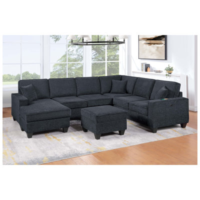 Causeuse à accoudoir à gauche avec 5 ports latéraux en ardoise et un ensemble modulaire de style contemporain en ardoise noir