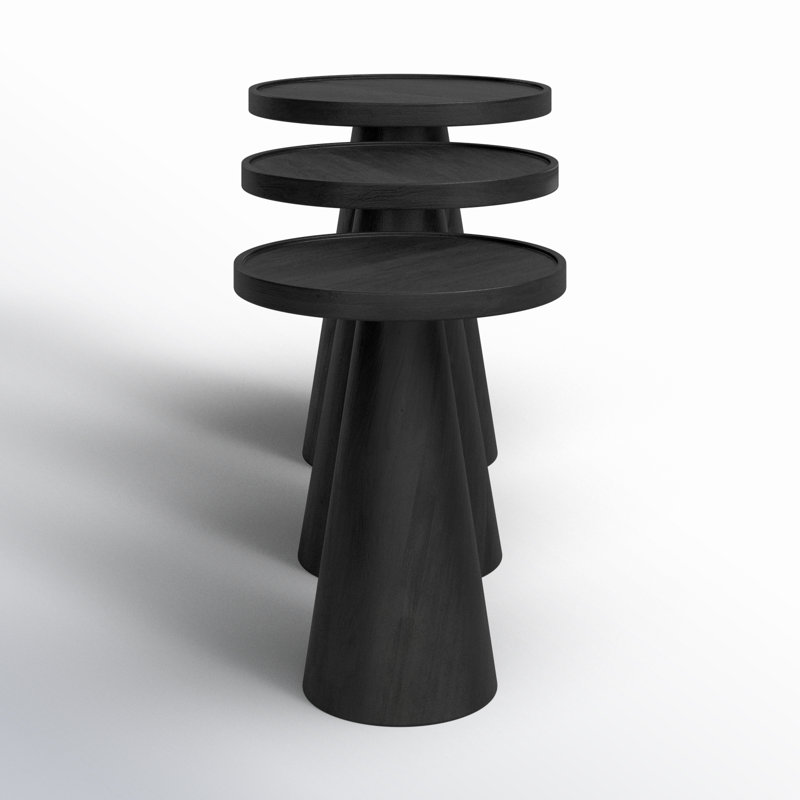 Jean 3-Piece Jean Solid Mango Wood Tray Top Nesting Table Set , Black