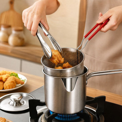Stainless steel bento b ox Stainless Steel Deep Fryer Pot Set 4 Pieces Small Deep Frying Pot With Fry Basket Lid And Food Tongs For Home Kitchen French Fries Chicken