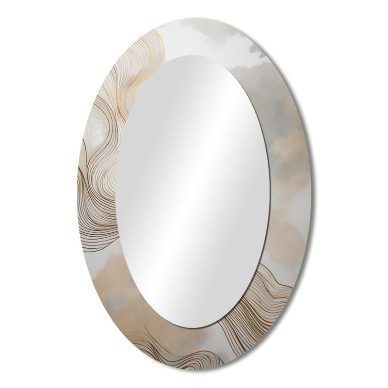 Gold And Grey Linear Expressions V - Gold Oval Wall Mirror Decor, 36" x 24"