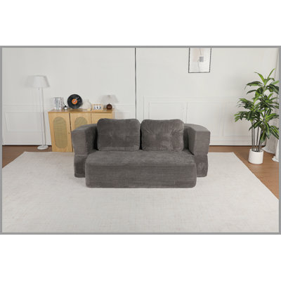 Convertible Sofa Bed with Blanket, Boneless Cloud Couch Queen Scott Fabric for Living Room Bedroom, Modular Loveseat with High-Density Solid Sponge No Assembly,Grey.