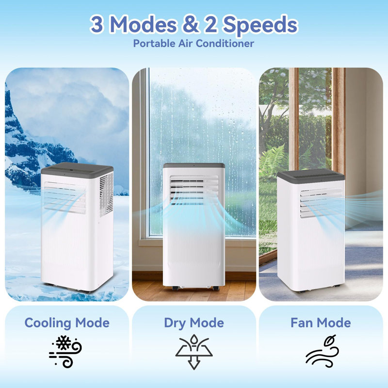 Climatiseur portatif 10000 BTU 3-en-1 climatiseur portatif avec télécommande et ensemble de fenêtre refroidit jusqu'à 420 pieds carrés pour la maison / bureau blanc + gris