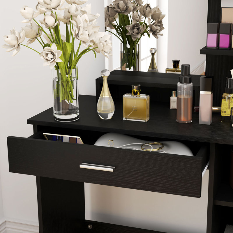 Coiffeuse, coiffeuse avec miroir et tablettes de rangement