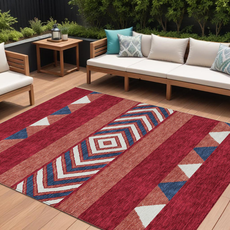 Tapis intérieur / extérieur lavable 10 pi x 14 pi rouge blanc et bleu marine Southwestern