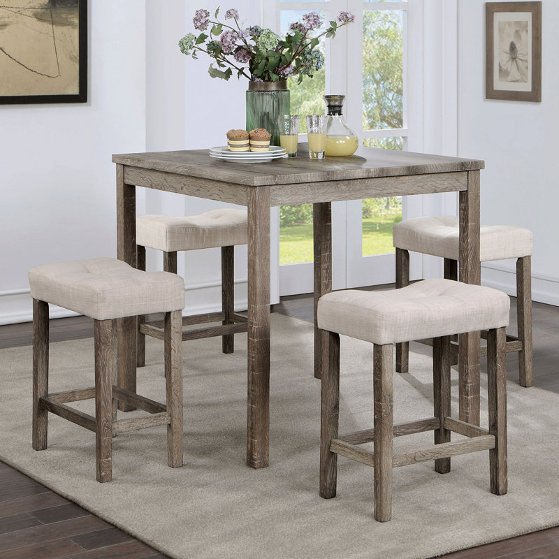 Ensemble de salle à manger 5 pièces Transitional Table et 4 tabourets, siège à coussin beige