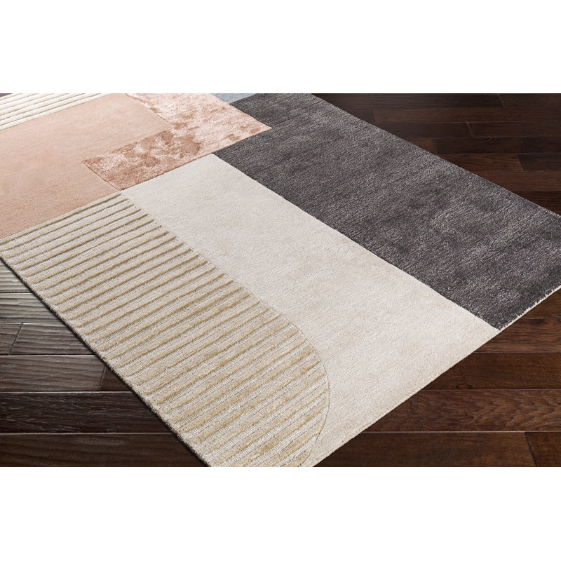 Mora Geometric Handmade Tufted Beige/Rose/Charcoal Area Rug, Rectangle 2' x 3'