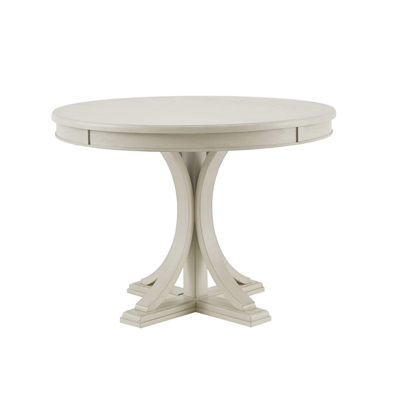 Table de salle à manger antique de 44 po de couleur crème, plateau et pieds en placage de bois massif, sièges pour 4 à 6 personnes, assemblage requis, table ronde avec outils et espace, sièges requis