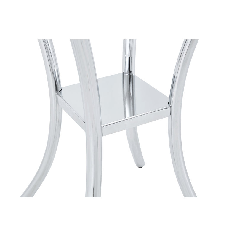 Table de bar en acier inoxydable avec plateau en verre trempé et base plaquée en chrome