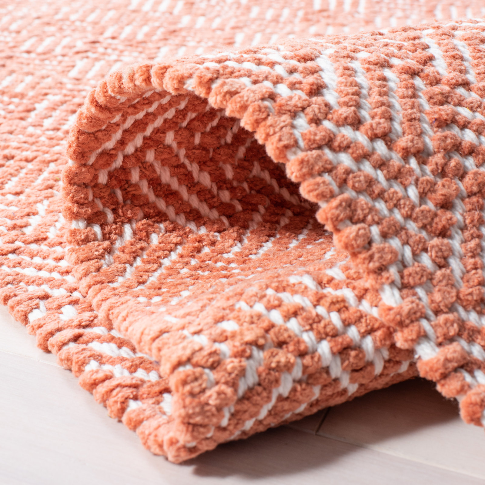 Evansdale Orange Hand-Woven Geometric Cotton Rug, Square 4'