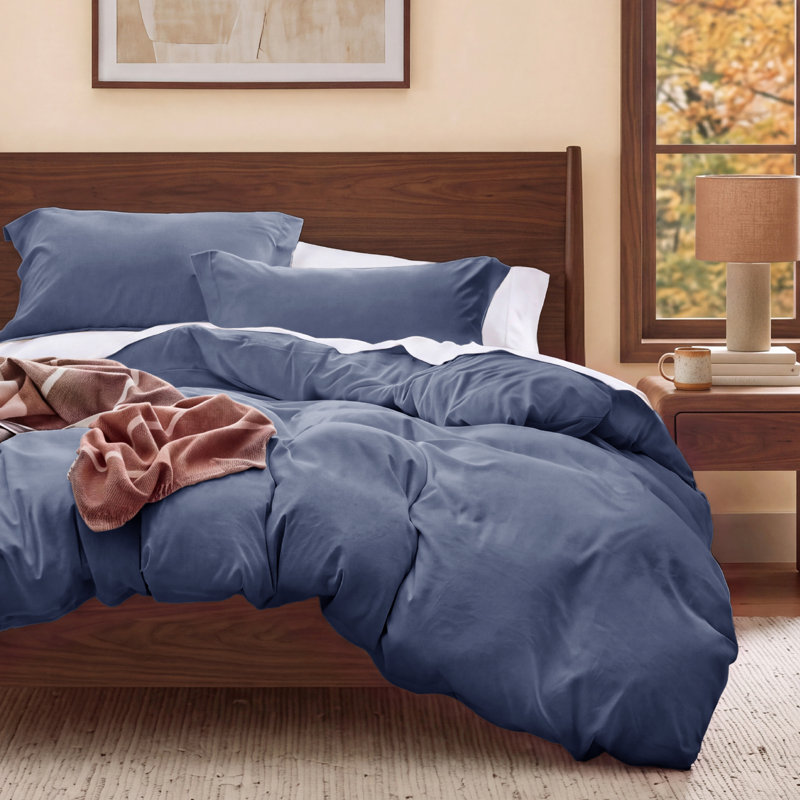 Bedsure Microfiber Duvet Cover Queen Size - Prewashed Cotton-Like Extra Soft Bedding Set (Set of 3), Navy