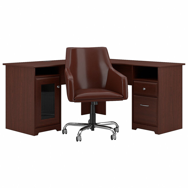 Shelonda L-Shaped Computer Desk, Harvest Cherry