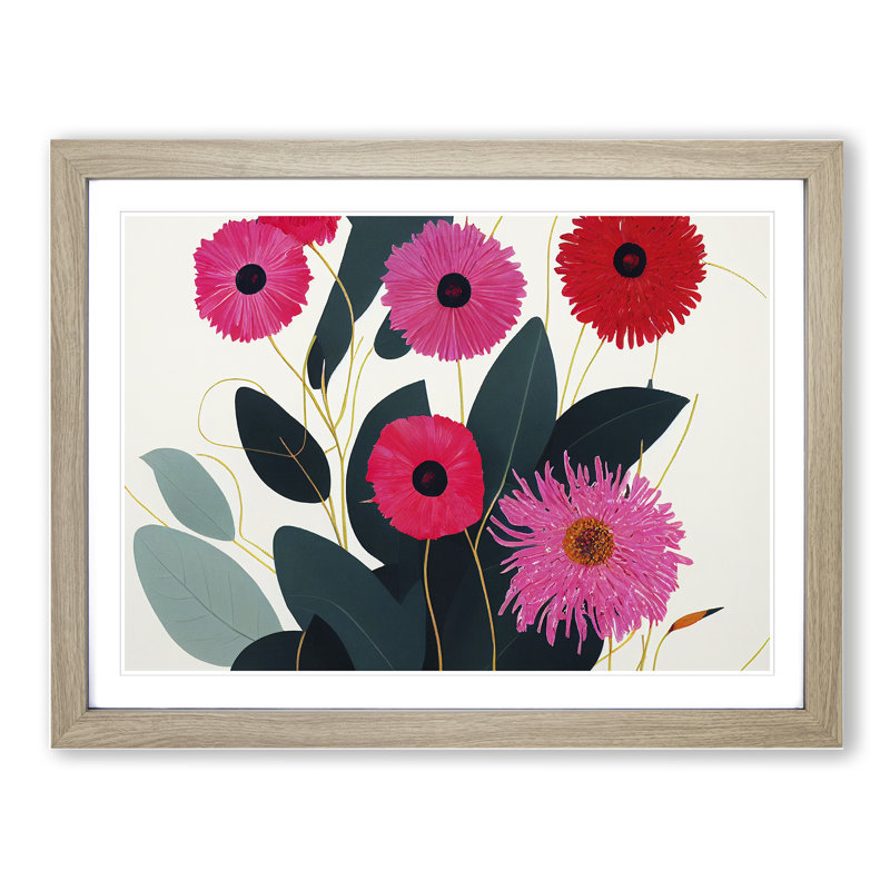 Innovative Abstract Flowers - Single Picture Frame Print, 25cm H x 34cm W x 2cm D, Oak