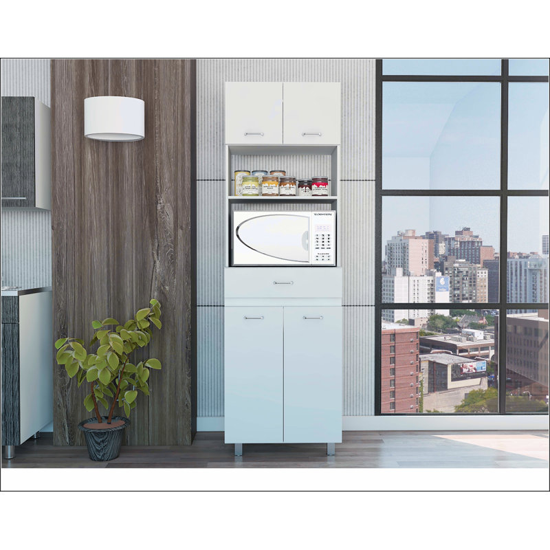 Pembrooke 2-Shelf 1-Drawer Microwave Pantry Cabinet, White