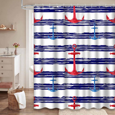 Rideau de douche à rayures rouges et blanches avec 12 crochets