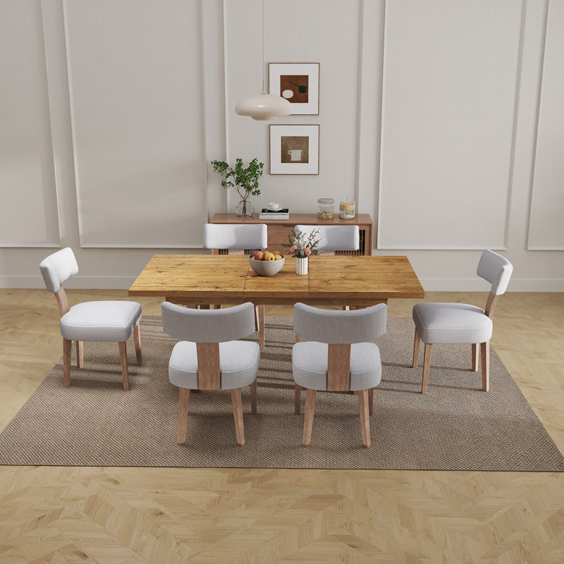 Solid Wood Dining Table Set Farmhouse Extendable Dining Table And Upholstered Chair For Dining Room/Kitchen, Gray/Brown
