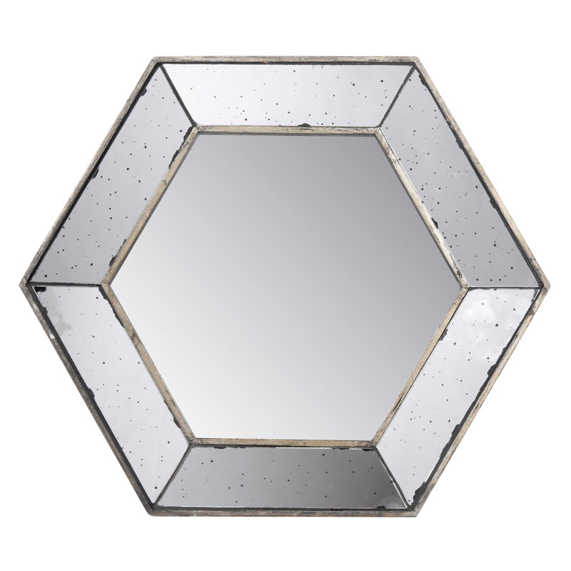 Gorgeous Silver Finish 21" X 18" Hexagon Wall Mirror, Home Decor - Living Room, Entryway, Bedroom Decorative Mirror In Attractive