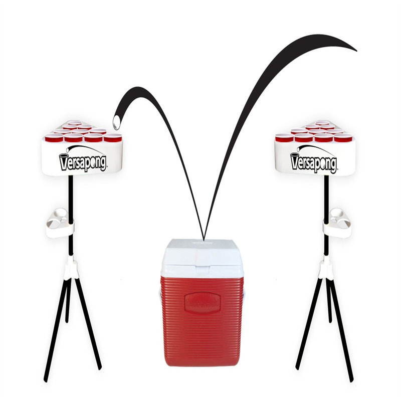 Versapong Portable White and Black Beer Pong Table with Backpack Carry Case