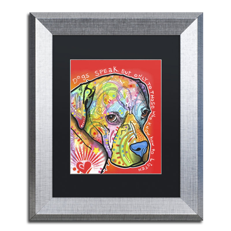 « dogs speak » par dean russo, reproduction d’art encadrée, H 14 po x l 11 po x P 0,5 po, Noir