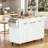 Fluted Kitchen Island With Storage, Kitchen Island With Drop Leaf, Power Outlet, 4 Doors And 3 Drawers, Rolling Island Table With Wood-Grain Top, Curved Edge For Kitchen,Dining Room