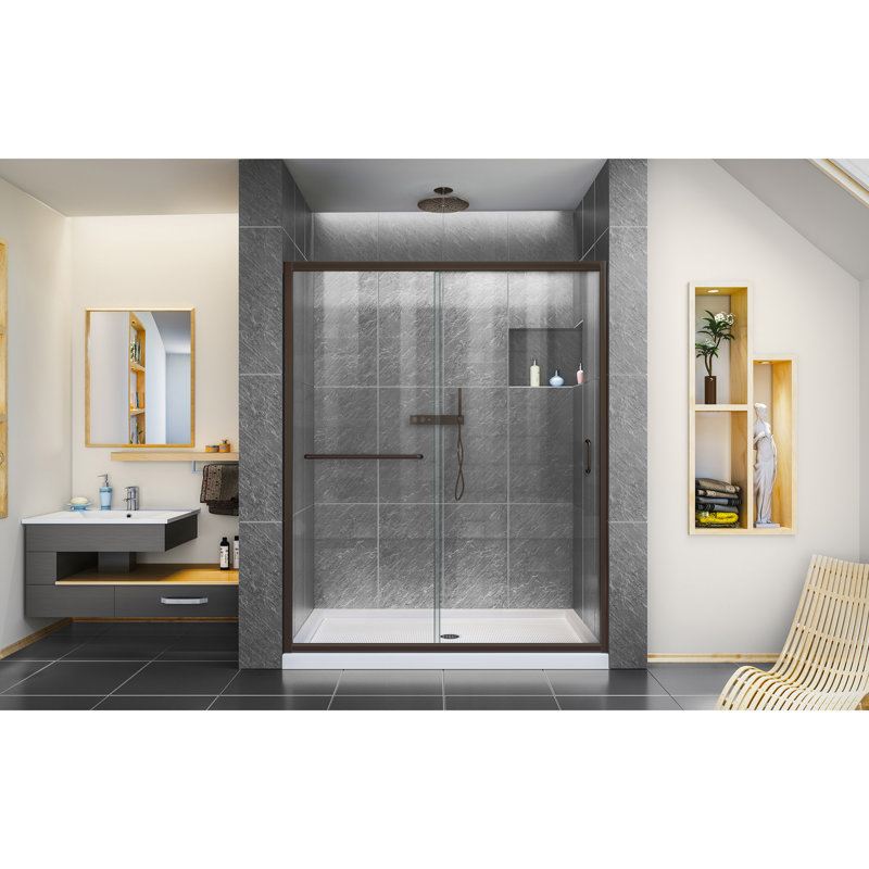 Infinity-Z 60" W x 74.75" H Framed Sliding Shower Kit, Center, Oil Rubbed Bronze/White