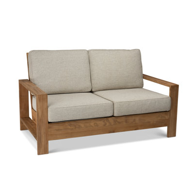 Lowman 59" Wide Outdoor Teak Loveseat with Cushions