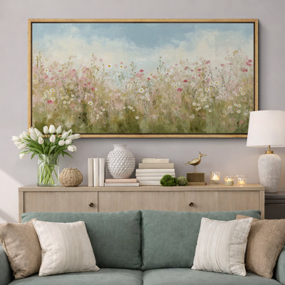 "Fresh Wildflower Field with Daisies" - très grande impression sur toile encadrée