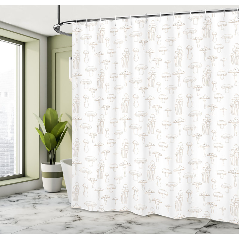 Ensemble de rideau de douche Mushroom + crochets, L 69 po x L 75 po, Blanc amande