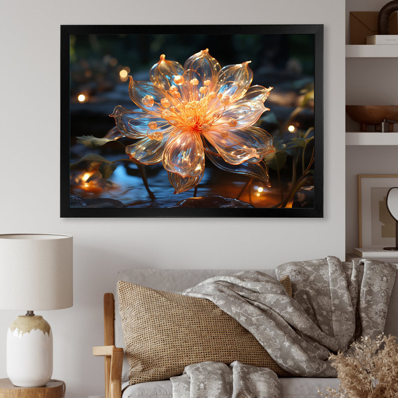 Fleurs de cristal pêche - impression, H 12 po x l 20 po x P 1 po, Cadre photo noir