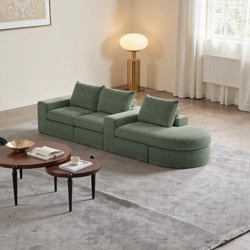Canapé modulaire en chenille de luxe - Système de coussin à deux couches avec support ergonomique, Vert
