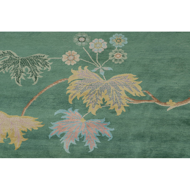 Hand Knotted Wool Floral Area Rug, Rectangle 10' x 14'