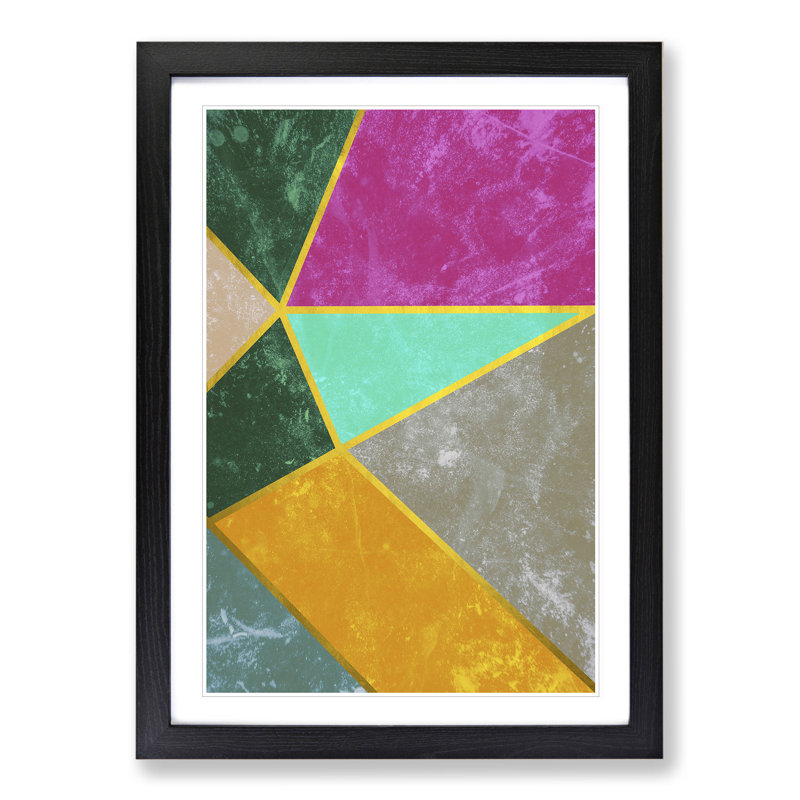 Modern Shapes with Gold - Picture Frame Graphic Art, 36cm H x 27cm W x 2cm D, Black Framed
