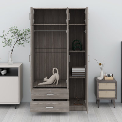 Armoire moderne à 3 portes avec portes miroir, tiroirs et armoire supérieure