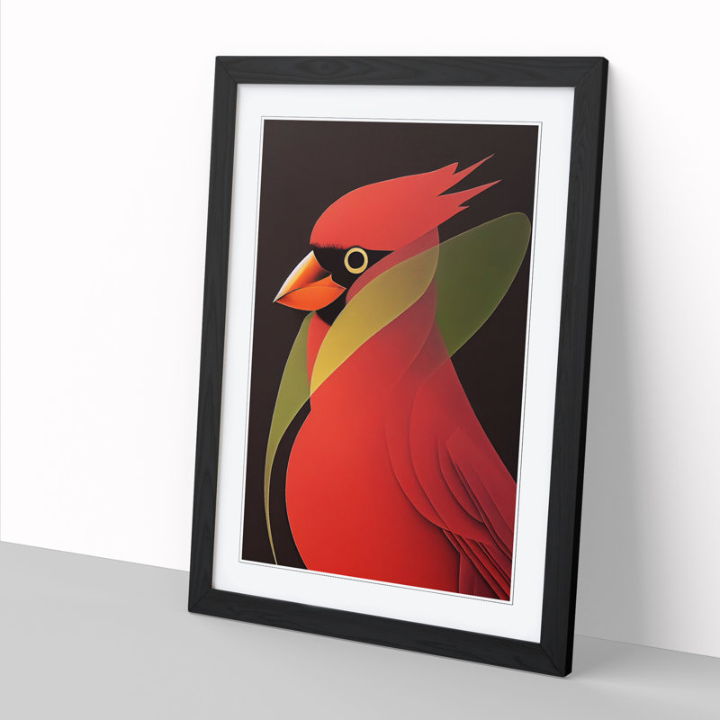 FRM-V0523-358X Cardinal Bird Smoke - Single Picture Frame Print, 46cm H x 34cm W x 2cm D, Walnut Framed