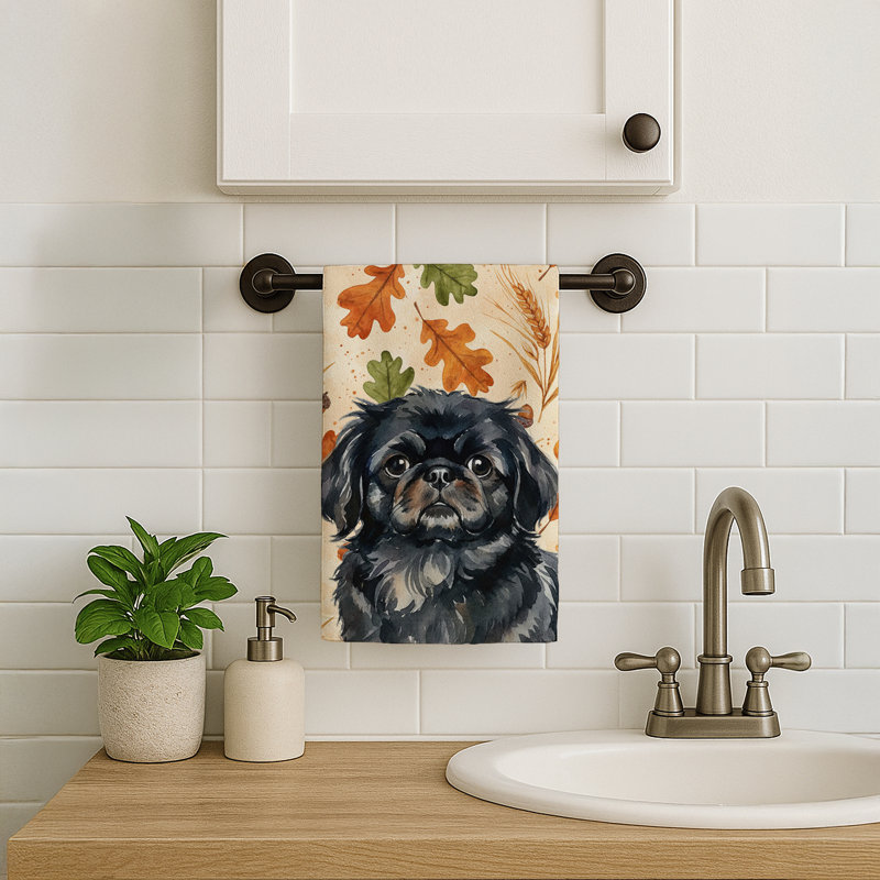 Black Pekingese Heirloom Fall Kitchen Towel, Black Pekingese