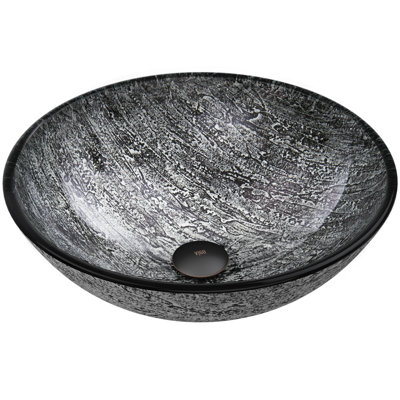 Giovanni Titanium Glass 17" L 17" W 6" H Round Vessel Bathroom Sink